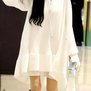 Flowy Ivory Drawstring Tunic Dress